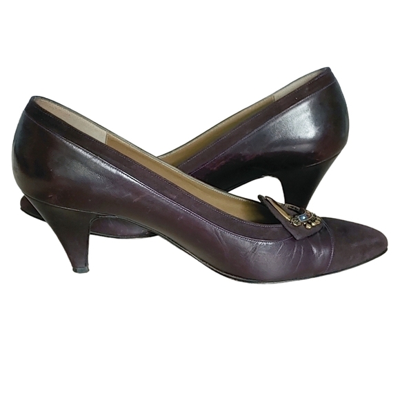 ROBERTO CAPUCCI Vintage plum leather pointed toe cone heels shoes - Picture 4 of 11
